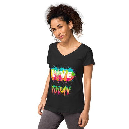 Rainbow Splash Women’s Fitted V-neck Tee