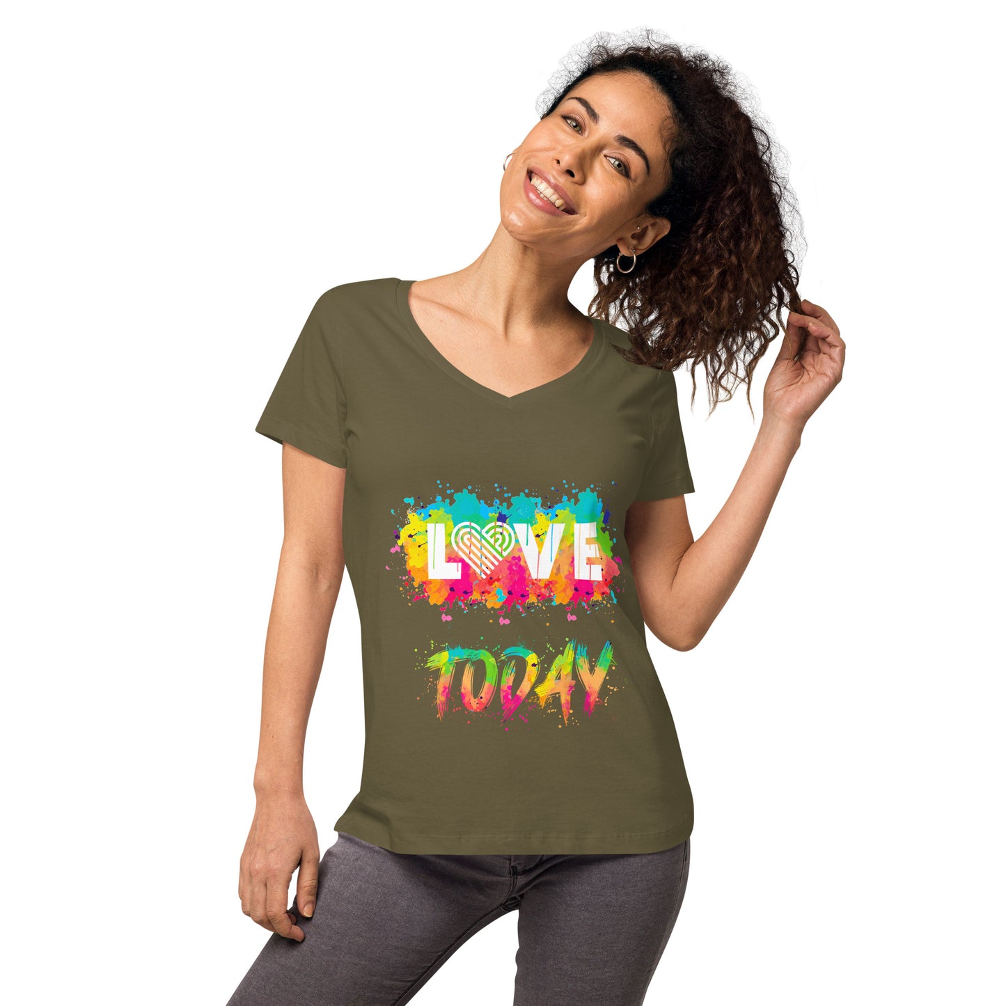 Rainbow Splash Women’s Fitted V-neck Tee