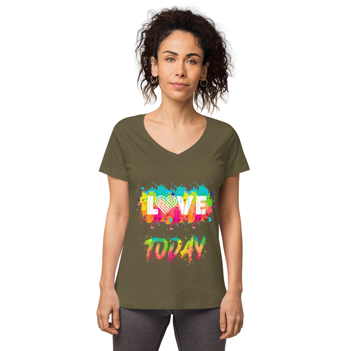 Rainbow Splash Women’s Fitted V-neck Tee