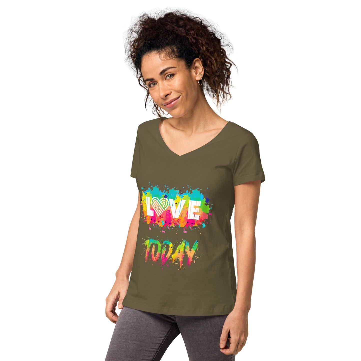 Rainbow Splash Women’s Fitted V-neck Tee