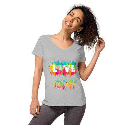 Rainbow Splash Women’s Fitted V-neck Tee