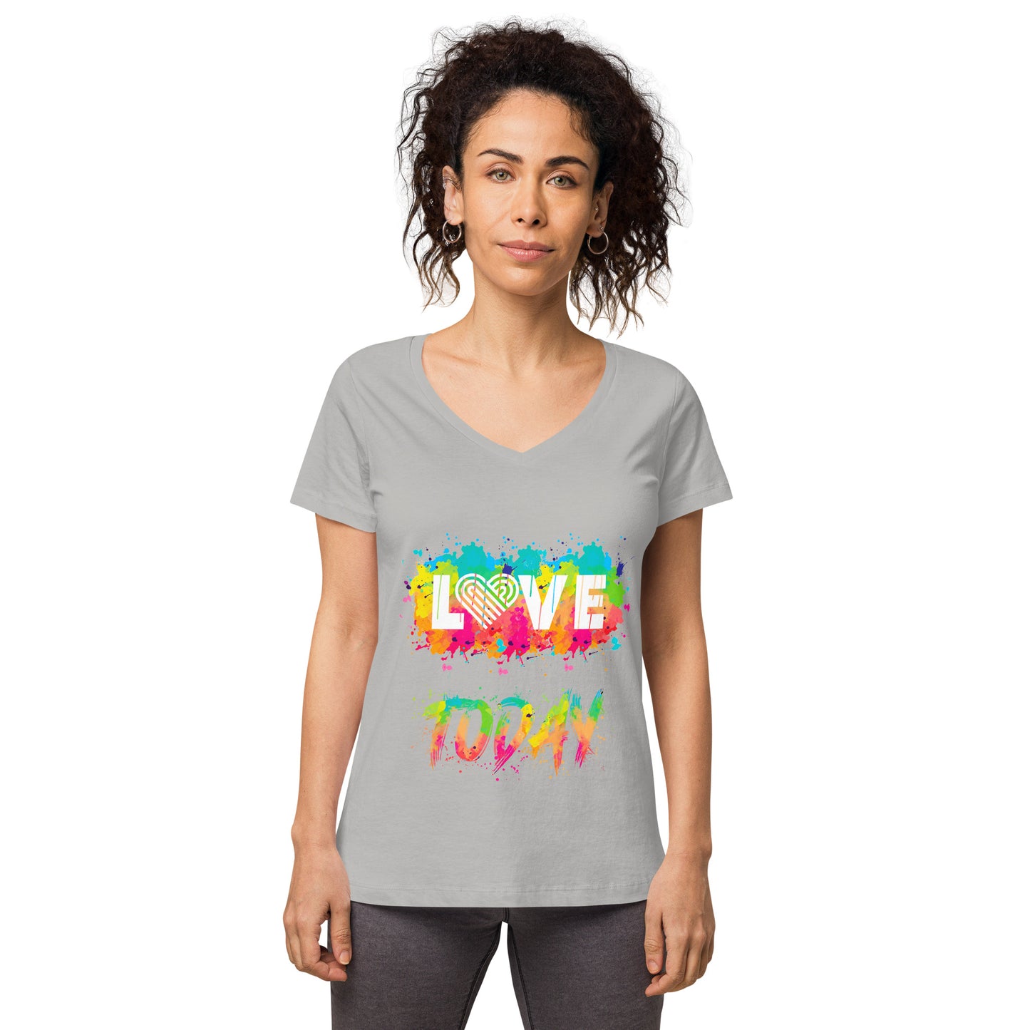 Rainbow Splash Women’s Fitted V-neck Tee