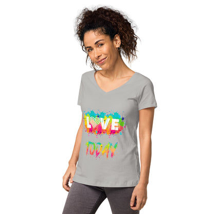 Rainbow Splash Women’s Fitted V-neck Tee