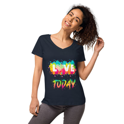 Rainbow Splash Women’s Fitted V-neck Tee