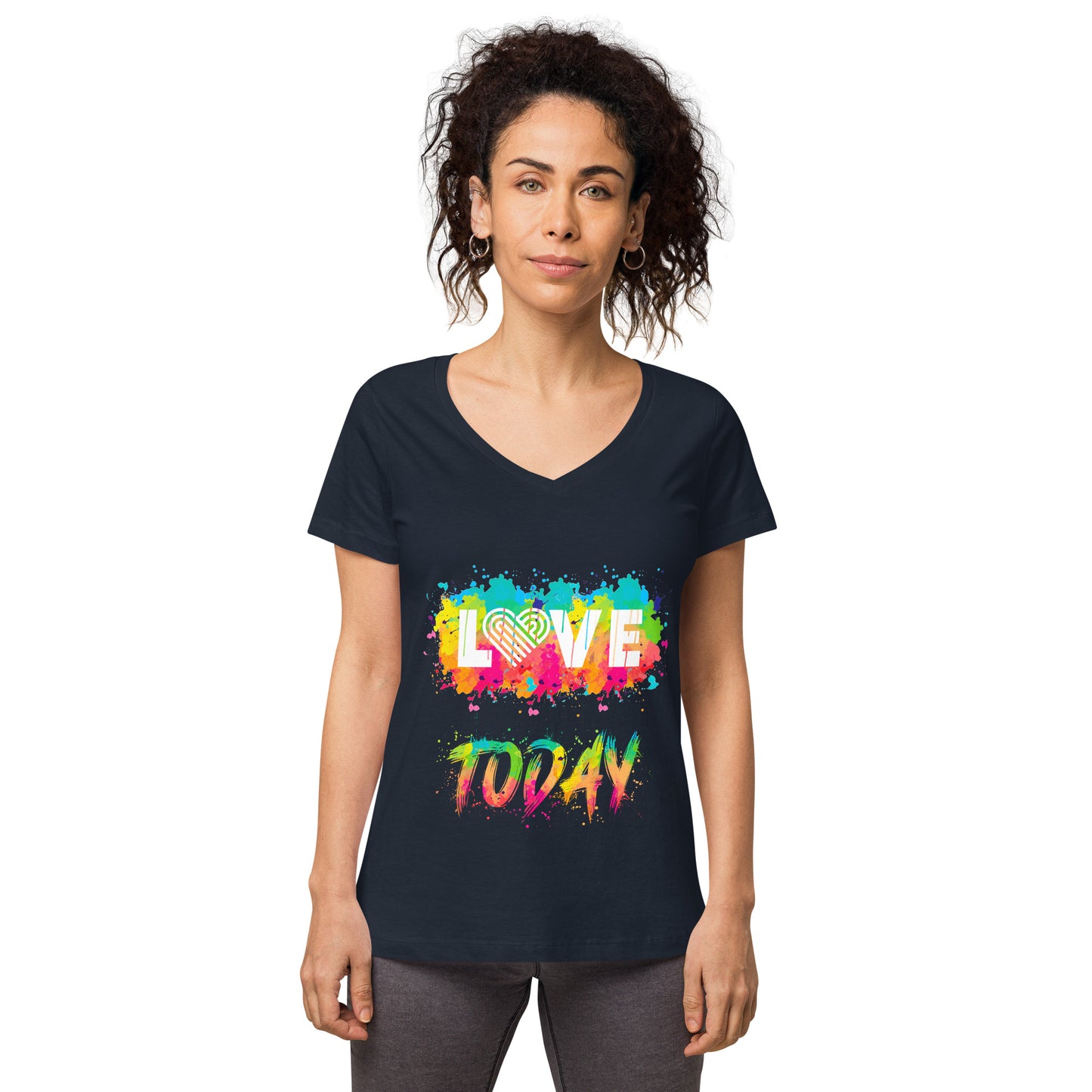 Rainbow Splash Women’s Fitted V-neck Tee