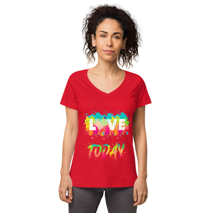 Rainbow Splash Women’s Fitted V-neck Tee