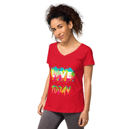 Rainbow Splash Women’s Fitted V-neck Tee