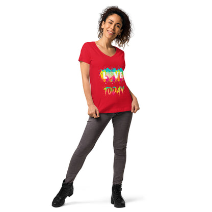 Rainbow Splash Women’s Fitted V-neck Tee