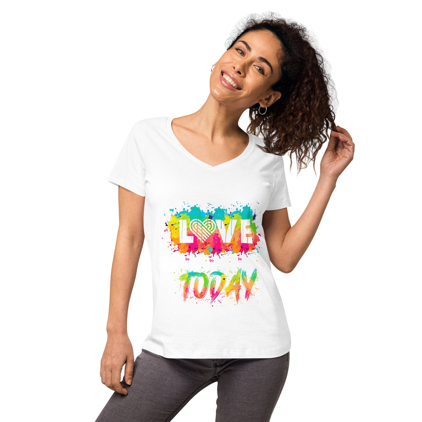 Rainbow Splash Women’s Fitted V-neck Tee