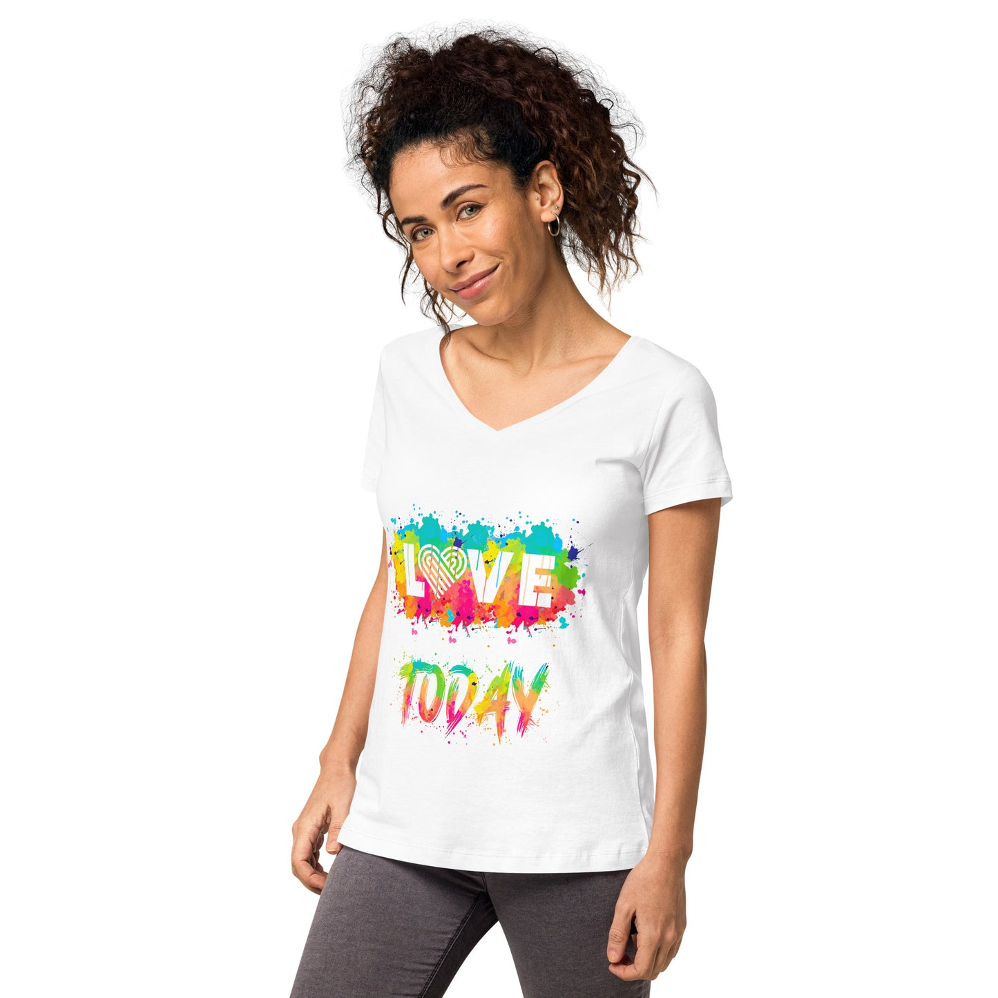 Rainbow Splash Women’s Fitted V-neck Tee